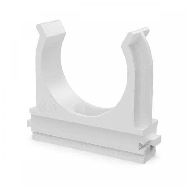 Крепёж-клипса для труб Полистирол белая d40 мм (15шт/300шт уп/кор) Крепёж-клипса для труб Полистирол белая d40 мм (15шт/300шт уп/кор)