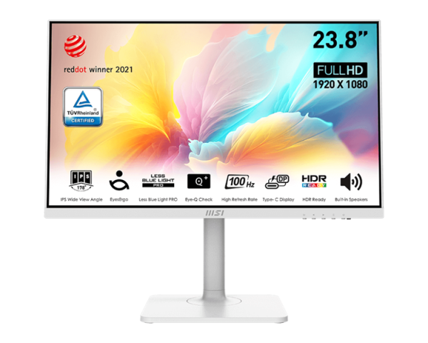 MSI Modern MD2412PW 23.8" 16:9 FHD(1920x1080) IPS Flat,1ms(MPRT),1000:1,100M:1,300nit,178/178,HDMI 1.4,USB-C,Speaker,Tilt,Swivel,Height,Pivot,VESA,100Hz,White,1y war-ty MSI Modern MD2412PW 23.8" 16:9 FHD(1920x1080) IPS Flat,1ms(MPRT),1000:1,100M:1,300nit,178/178,HDMI 1.4,USB-C,Speaker,Tilt,Swivel,Height,Pivot,VESA,100Hz,White,1y war-ty
