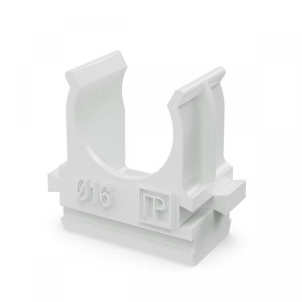 Крепёж-клипса для труб Полистирол белая d16 мм (100шт/2000шт уп/кор) Крепёж-клипса для труб Полистирол белая d16 мм (100шт/2000шт уп/кор)