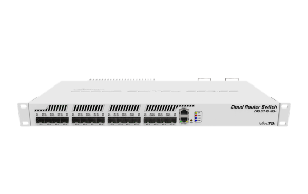 MikroTik Cloud Router Switch 317-1G-16S+RM with 800MHz CPU, 1GB RAM, 1xGigabit LAN, 16xSFP+ cages, RouterOS L6 or SwitchOS (dual boot), passive cooling 1U rackmount enclosure, Dual redundant PSU MikroTik Cloud Router Switch 317-1G-16S+RM with 800MHz CPU, 1GB RAM, 1xGigabit LAN, 16xSFP+ cages, RouterOS L6 or SwitchOS (dual boot), passive cooling 1U rackmount enclosure, Dual redundant PSU