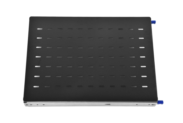 Полка усиленная с телескопическими направляющими грузоподъёмностью 150кг, глубина 620мм, цвет чёрный Полка усиленная с телескопическими направляющими грузоподъёмностью 150кг, глубина 620мм, цвет чёрный