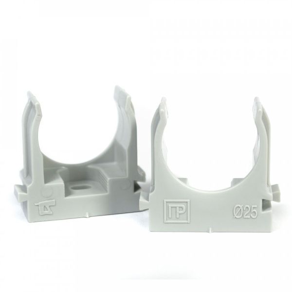 Крепеж-клипса для труб для прямого монтажа серая в гофроящике d25 мм (900шт/кор) Крепеж-клипса для труб для прямого монтажа серая в гофроящике d25 мм (900шт/кор)