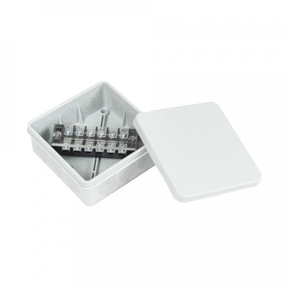 Коробка распределительная для прямого монтажа двухкомпонентная (HF) в комплекте с 6-кл. зажимами, сечение до 2,5 мм², 100х100х40 серая Коробка распределительная для прямого монтажа двухкомпонентная (HF) в комплекте с 6-кл. зажимами, сечение до 2,5 мм², 100х100х40 серая