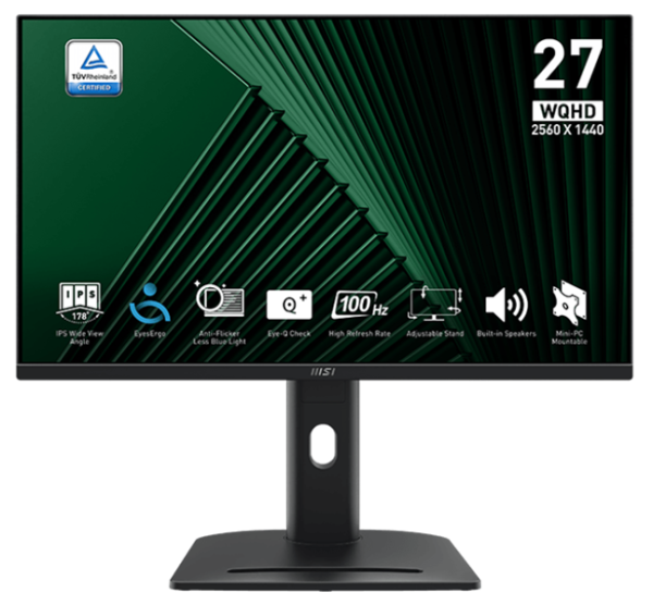 MSI PRO MP275QPG 27" 16:9 WQHD(2560x1440) IPS Flat,1ms(MPRT),1300:1,100M:1,300nit,178/178,2xHDMI 2.0,DP 1.2,Speaker,Tilt,Swivel,Height,Pivot,VESA,100Hz,Black,1y war-ty MSI PRO MP275QPG 27" 16:9 WQHD(2560x1440) IPS Flat,1ms(MPRT),1300:1,100M:1,300nit,178/178,2xHDMI 2.0,DP 1.2,Speaker,Tilt,Swivel,Height,Pivot,VESA,100Hz,Black,1y war-ty