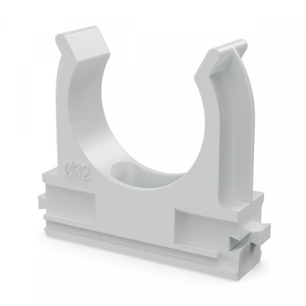 Крепёж-клипса для труб Полистирол d32 мм (25шт/500шт уп/кор) Крепёж-клипса для труб Полистирол d32 мм (25шт/500шт уп/кор)