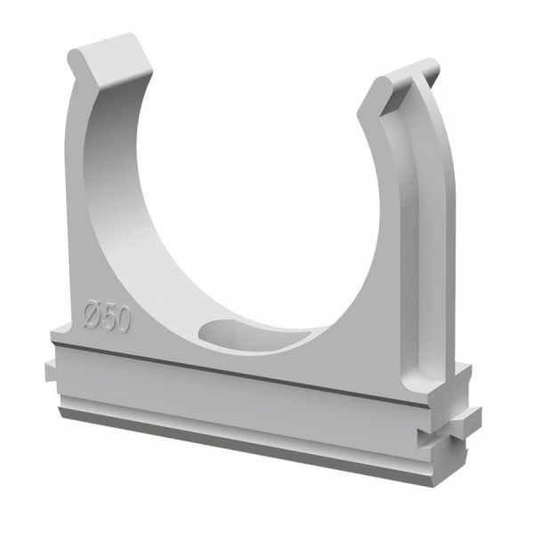 Крепёж-клипса для труб d50 мм безгалогенная (HF) атмосферостойкая серая (10шт/200шт уп/кор) Крепёж-клипса для труб d50 мм безгалогенная (HF) атмосферостойкая серая (10шт/200шт уп/кор)