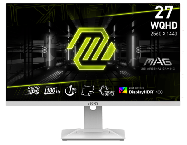 MSI MAG 274QRFW 27" 16:9 WQHD(2560x1440) Rapid IPS Flat, DisplayHDR 400, 1ms, 1000:1, 100M:1, 400nits, 2xHDMI 2.0b, DP 1.4a, Tilt, Swivel, Height,Pivot,VESA,180Hz,White,1y w-ty MSI MAG 274QRFW 27" 16:9 WQHD(2560x1440) Rapid IPS Flat, DisplayHDR 400, 1ms, 1000:1, 100M:1, 400nits, 2xHDMI 2.0b, DP 1.4a, Tilt, Swivel, Height,Pivot,VESA,180Hz,White,1y w-ty