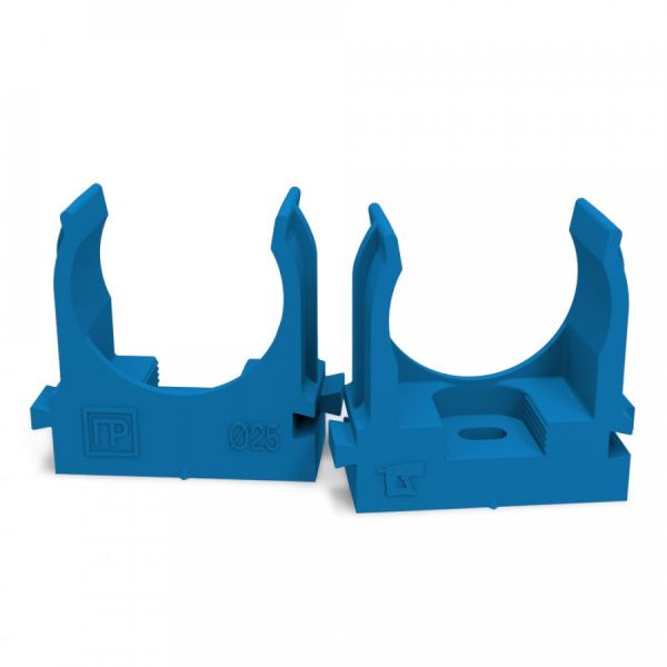 Крепеж-клипса для труб для прямого монтажа синяя d25 мм (100шт/700шт уп/кор) Крепеж-клипса для труб для прямого монтажа синяя d25 мм (100шт/700шт уп/кор)