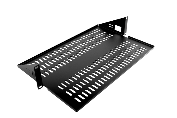 Полка для стойки перфорированная консольная 2U с центральным креплением, глубина 300 мм, цвет черный Полка для стойки перфорированная консольная 2U с центральным креплением, глубина 300 мм, цвет черный