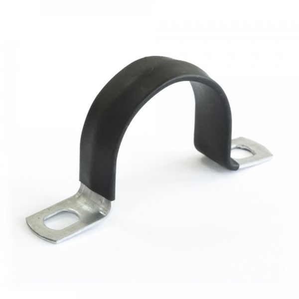 Скоба металлическая двухлапковая с полимерным покрытием СМД-П d31-32 мм (50шт/300шт уп/кор) Скоба металлическая двухлапковая с полимерным покрытием СМД-П d31-32 мм (50шт/300шт уп/кор)