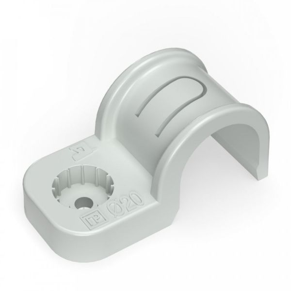 Крепеж-скоба пластиковая односторонняя для прямого монтажа атмосферостойкая серая в п/э d20 мм (50шт/600шт уп/кор) Крепеж-скоба пластиковая односторонняя для прямого монтажа атмосферостойкая серая в п/э d20 мм (50шт/600шт уп/кор)