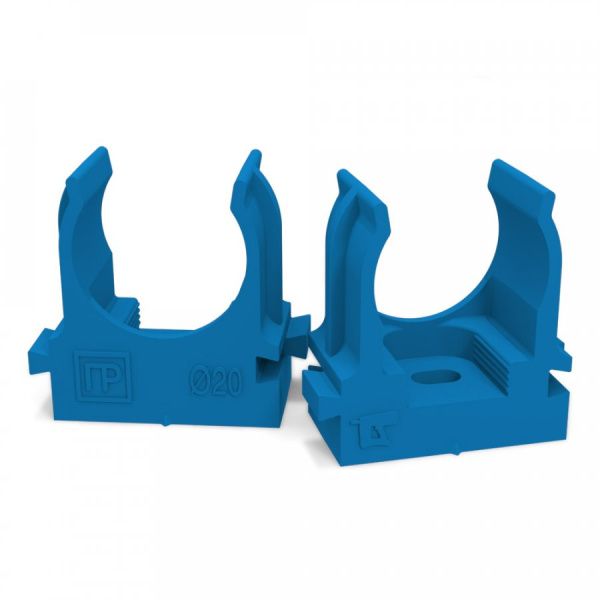 Крепеж-клипса для труб для прямого монтажа синяя d20 мм (100шт/1100шт уп/кор) Крепеж-клипса для труб для прямого монтажа синяя d20 мм (100шт/1100шт уп/кор)