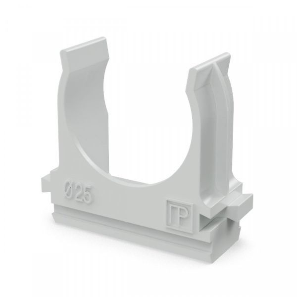 Крепёж-клипса для труб d25 мм безгалогенная (HF) атмосферостойкая серая (100шт/1000шт уп/кор) Крепёж-клипса для труб d25 мм безгалогенная (HF) атмосферостойкая серая (100шт/1000шт уп/кор)