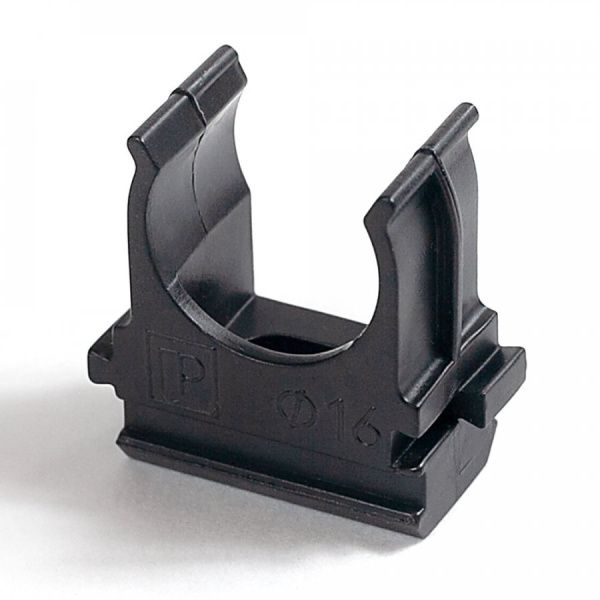 Крепёж-клипса для труб Полистирол чёрная d16 мм в малой упаковке (10шт/1000шт уп/кор) Крепёж-клипса для труб Полистирол чёрная d16 мм в малой упаковке (10шт/1000шт уп/кор)