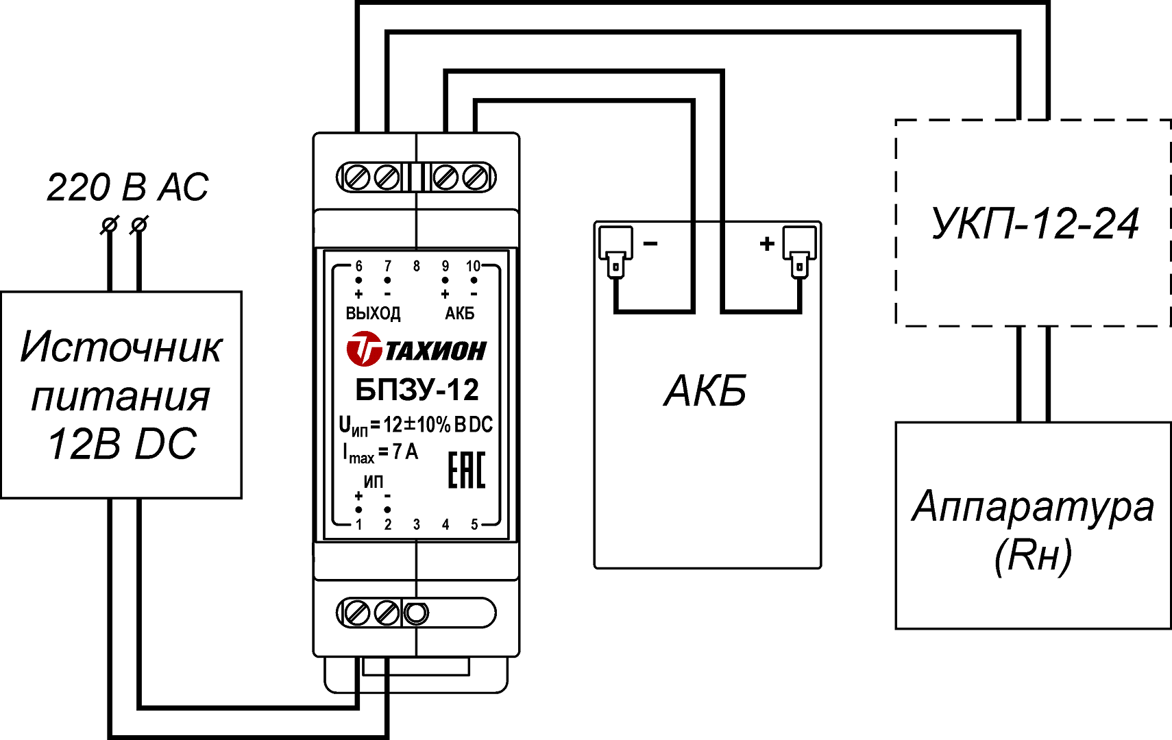 Блок переключения питания с зарядным устройством БПЗУ-12. Изображение 1 Схема подключения БПЗУ-12