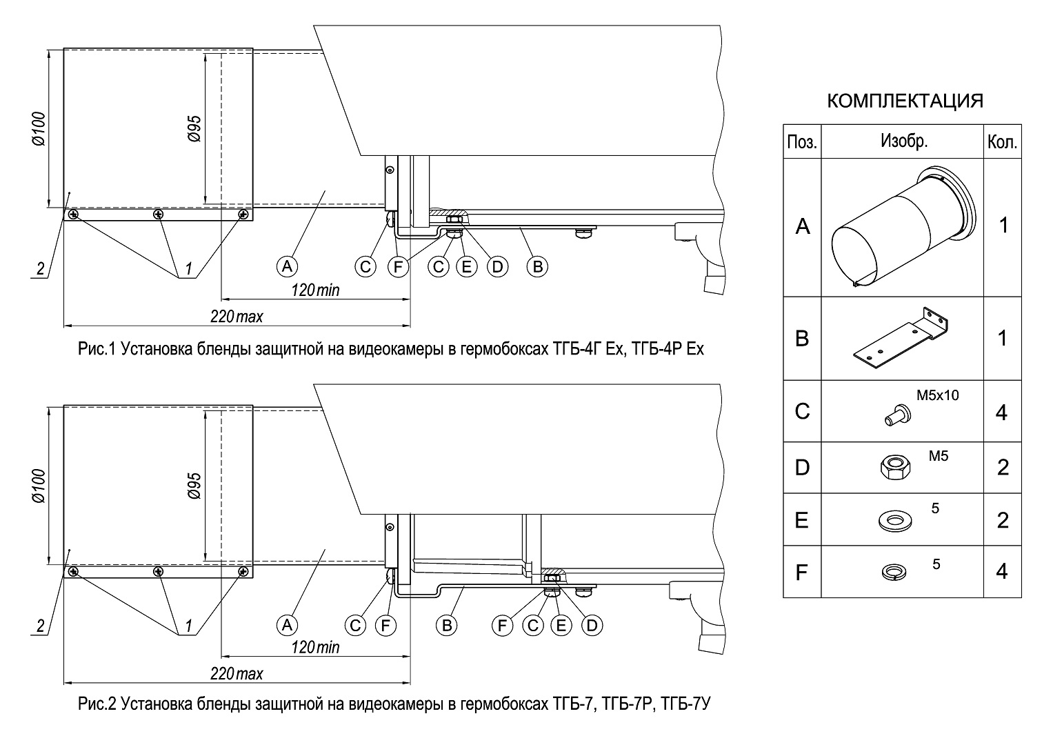 Бленда защитная для видеокамер. Изображение 1 Установка бленды защитной на видеокамеры в термокожухахТГБ-4Г Ех, ТГБ-4Р Ех (рис. 1) и ТГБ-7, ТГБ-7Р, ТГБ-7У (рис. 2)