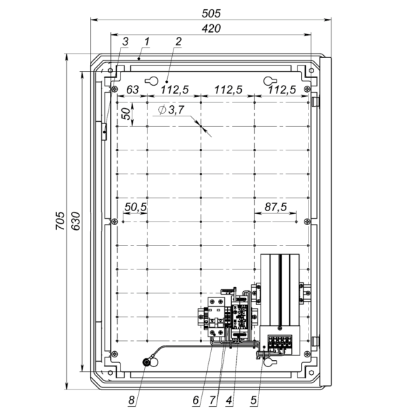 Термошкаф ТШП-50.70.20.300. Изображение 1 Устройство ТШП-50.70.20.300 (дверь открыта на 90°)