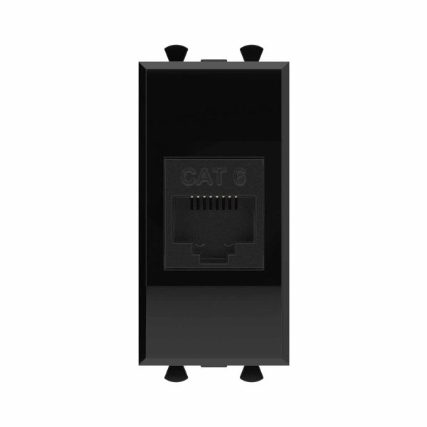 Компьютерная розетка RJ-45 без шторки модульная, кат.6, Avanti, черный квадрат, 1 модуль