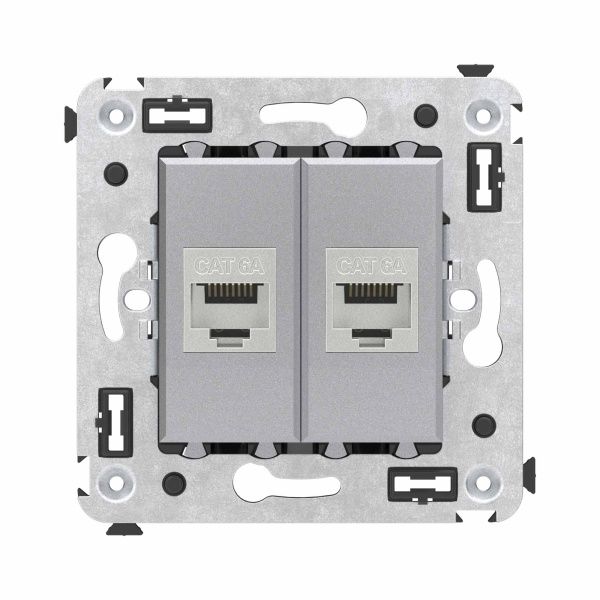Компьютерная розетка RJ-45 без шторки в стену, кат.6А двойная экранированная, Avanti, закаленная сталь