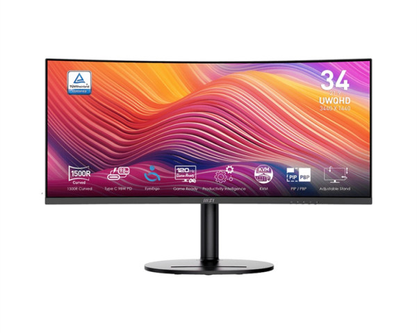 MSI Modern MD342CQP 34" 21:9 UWQHD(3440x1440) VA Curve 1500R,1ms(MPRT),3000:1,100M:1,300nit,178/178,2*HDMI,1*DP,2xUSB-A,USB-B,USB-C,Speaker,Tilt,Swivel,Height,120Hz,Black,1y war-ty MSI Modern MD342CQP 34" 21:9 UWQHD(3440x1440) VA Curve 1500R,1ms(MPRT),3000:1,100M:1,300nit,178/178,2*HDMI,1*DP,2xUSB-A,USB-B,USB-C,Speaker,Tilt,Swivel,Height,120Hz,Black,1y war-ty