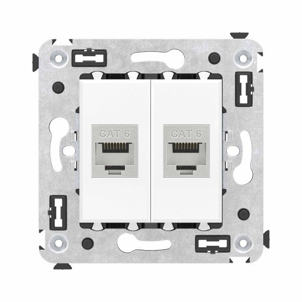 Компьютерная розетка RJ-45 без шторки в стену, кат.6 двойная экранированная, Avanti, белое облако
