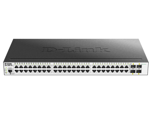 D-Link Управляемый L2 коммутатор, 48x1000Base-T, 4x1000Base-X SFP, защита от статического электричества до 6 кВ, CLI, консольный порт RJ-45, RPS, поддержка Dying Gasp