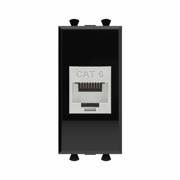 Компьютерная розетка RJ-45 без шторки модульная, кат.6 экранированная, Avanti, черный квадрат, 1 модуль