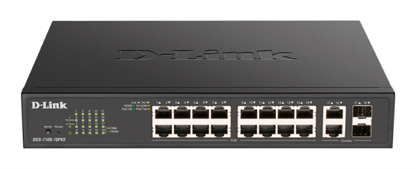 D-Link EasySmart L2 Switch 16х1000Base-T PoE, 2xCombo 1000Base-T/SFP, PoE Budget 130W