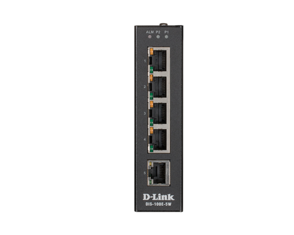 D-Link DIS-100E-5W/A1A, L2 Unmanaged Industrial Switch with 5 10/100Base-TX ports.1K Mac address, 802.3x Flow Control, Stand-alone, Auto MDI/MDI-X for each port, D-link Green technology, Metal case,