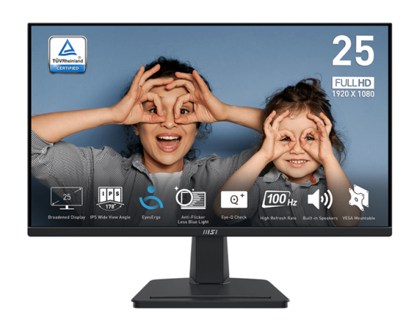 MSI PRO MP251P 24.5" 16:9 FHD(1920x1080) IPS Flat,1ms(MPRT),1300:1,100M:1,300nit,178/178,HDMI 1.4,VGA(D-Sub),Speaker,Tilt,Swivel,Height,Pivot,VESA,100Hz,Black,1y war-ty