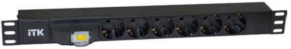 ITK PDU 6 розеток DIN49440 (нем.станд.), с автоматом 10А, 1U, без шнура, вх.IEX320 C14, алюминиевый профиль, черный