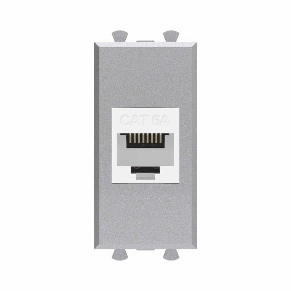 Компьютерная розетка RJ-45 без шторки модульная, кат.6А, Avanti, закаленная сталь, 1 модуль