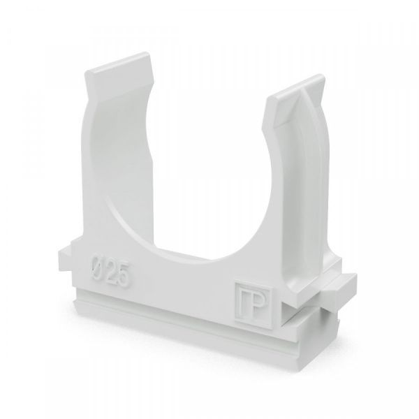 Крепёж-клипса для труб Полистирол белая d25 мм (100шт/1000шт уп/кор)