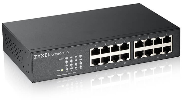Коммутатор Zyxel GS1100-16, 16xGE, rack 19", бесшумный