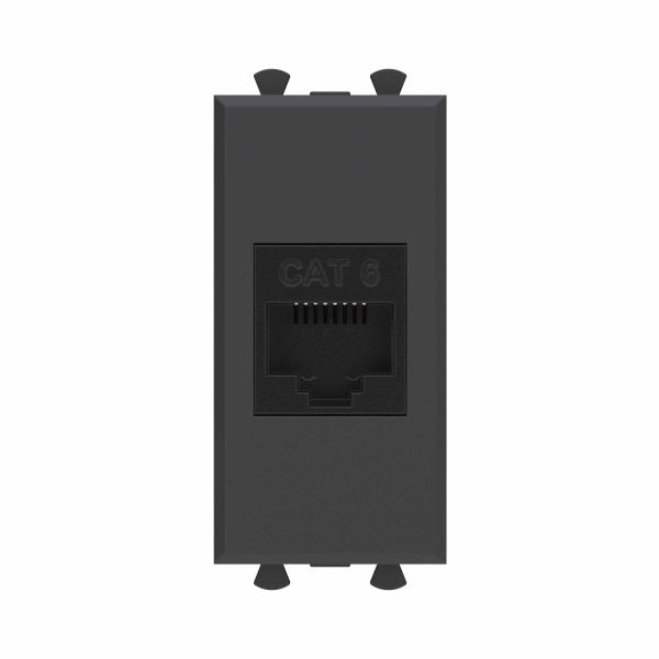 Компьютерная розетка RJ-45 без шторки модульная ,кат.6, Avanti, черный матовый, 1 модуль
