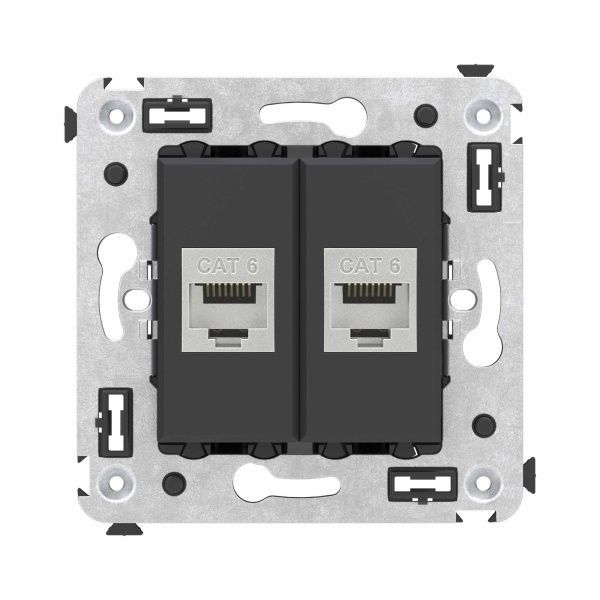 Компьютерная розетка RJ-45 без шторки в стену, кат.6 двойная экранированная, Avanti, черный матовый