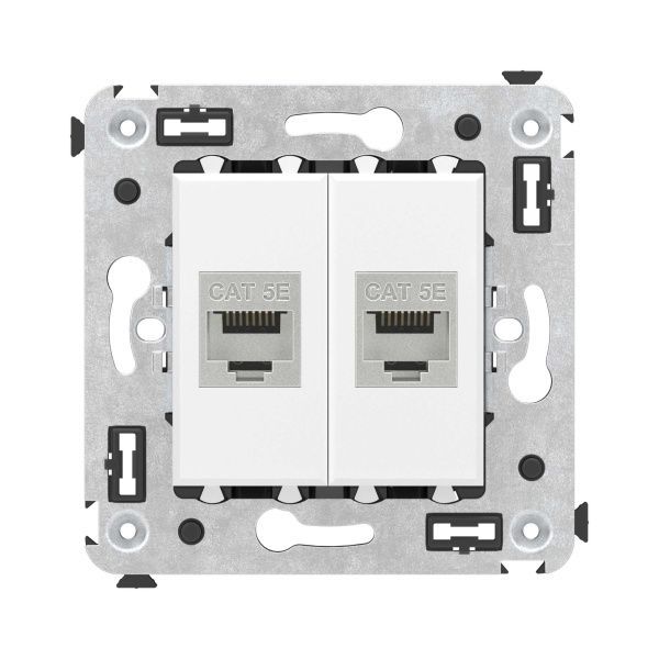 Компьютерная розетка RJ-45 без шторки в стену, кат.5e двойная экранированная, Avanti, белое облако