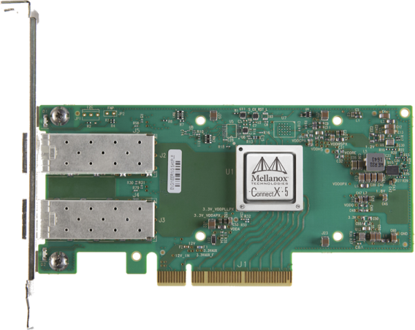 Mellanox ConnectX-5 EN network interface card, 25GbE dual-port SFP28, PCIe Gen 3.0 x8, UEFI Enabled (x86/Arm), tall bracket, (analog MCX512A-ACAT) 1 year