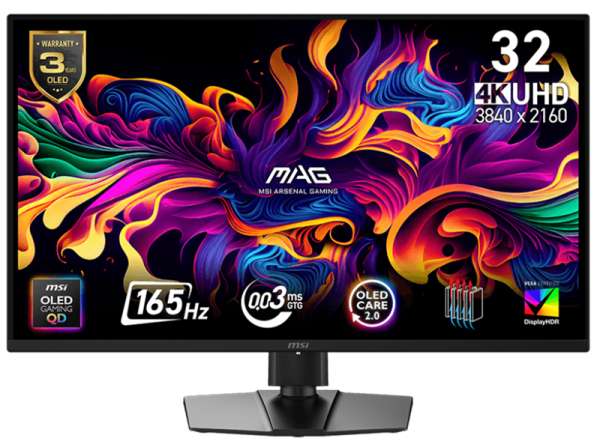 MSI MAG 322UP QD-OLED E16 31,5" 16:9 UHD(3840x2160) QD-OLED Flat,True Black 400, 0.03ms(GTG), 1,5M:1, 250nits, 2xHDMI, DP, Type-C, Tilt,Swivel,Height,Pivot,VESA,165Hz,Black,1y w-ty