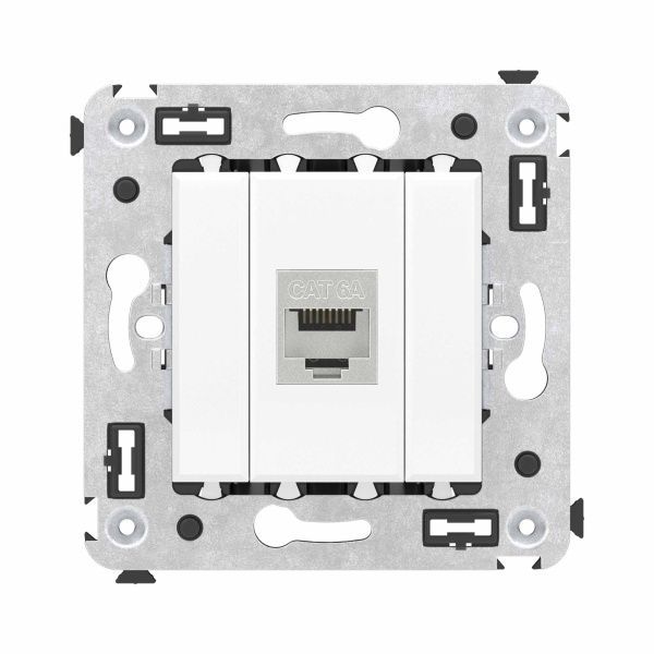 Компьютерная розетка RJ-45 без шторки в стену, кат.6A одинарная экранированная, Avanti, белое облако