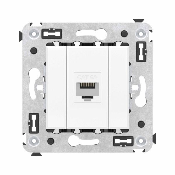 Компьютерная розетка RJ-45 без шторки в стену, кат.6A одинарная, Avanti, белое облако
