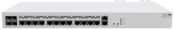 MikroTik Cloud Core Router 2116-12G-4S+ with Amazon Annapurna Labs Alpine v3 AL73400 CPU (16-cores, 2GHz per core), 16GB RAM, 4xSFP+ cage, 13xGbit LAN, 1U rackmount case, (repl.CCR1036-12G-4S)