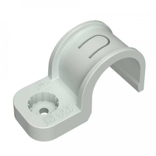 Крепеж-скоба пластиковая односторонняя для прямого монтажа атмосферостойкая серая в п/э d25 мм (10шт/450шт уп/кор)