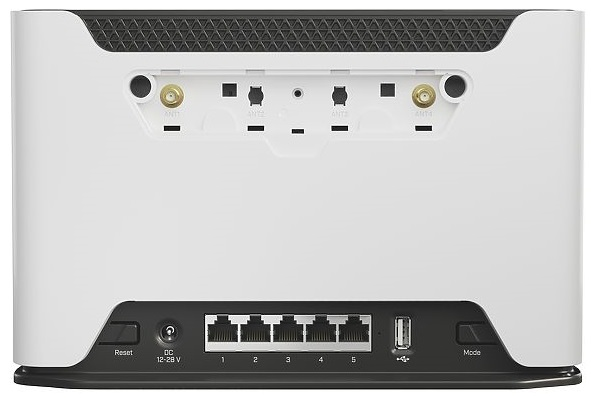 MikroTik Chateau LTE12 kit with 716MHz four core CPU, 256MB RAM, 5 x Gigabit LAN, two wireless interfaces (built-in 2.4Ghz 802.11b/g/n two chain wireless with integrated antennas, built-in 5Ghz 802.11
