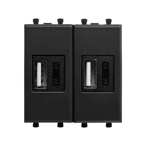 USB зарядное устройство модульное 2.1 А, Avanti, черный матовый, 2 модуля