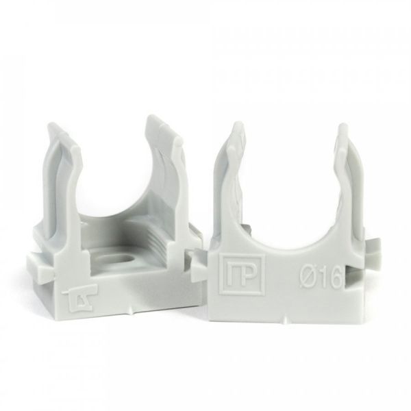 Крепеж-клипса для труб для прямого монтажа серая в гофроящике d16 мм (1400шт/кор)