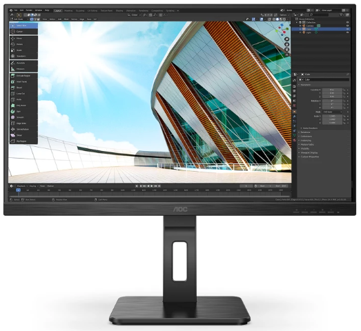 27" AOC 27P2Q 1920x1080 75Hz IPS LED 16:9 4ms D-Sub DVI HDMI DP 4*USB3.2 50M:1 1000:1 178/178 300cd HAS Pivot Tilt Swivel Speakers Black