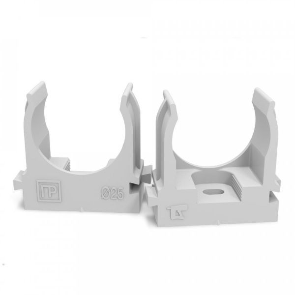 Крепеж-клипса для труб атмосферостойкая для прямого монтажа серая в п/э d25 мм (100шт/700шт уп/кор)