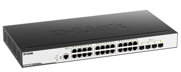 D-Link PROJ Управляемый L2 коммутатор, 24x1000Base-T, 4x10GBase-X SFP+, защита от статического электричества до 6 кВ, CLI, консольный порт RJ-45, RPS, поддержка Dying Gasp
