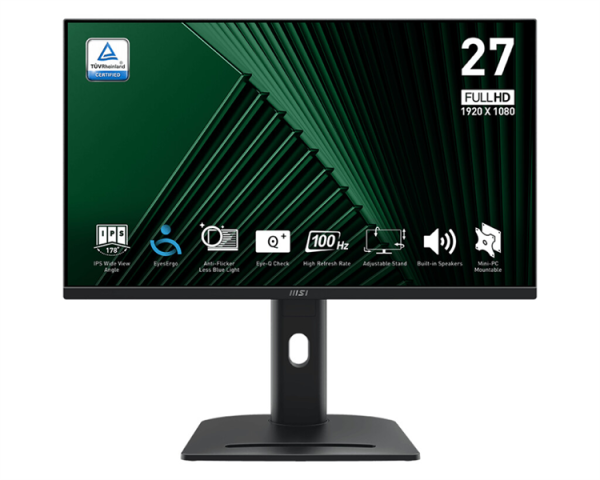 MSI PRO MP275QPDG 27" 16:9 WQHD(2560x1440) IPS Flat, WebCam FHD, 1ms(MPRT), 1300:1,100M:1,250nit,178/178,2xHDMI,DP,USB-C,USB-B, 4xUSB-A,Speaker,Tilt,Swivel,Height,Pivot 100HZ,Black,1y war-ty